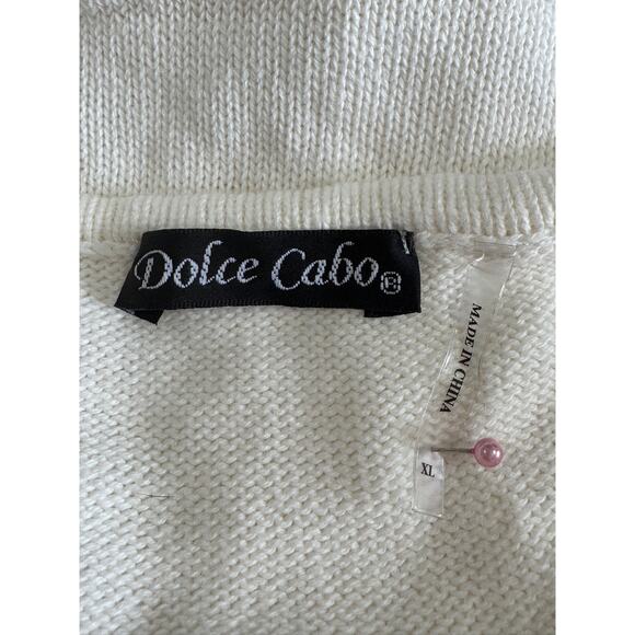Dolce Cabo Vintage Womens White Knit Cotton V Neck Button Tunic Top Sz M NEW - Picture 5 of 7